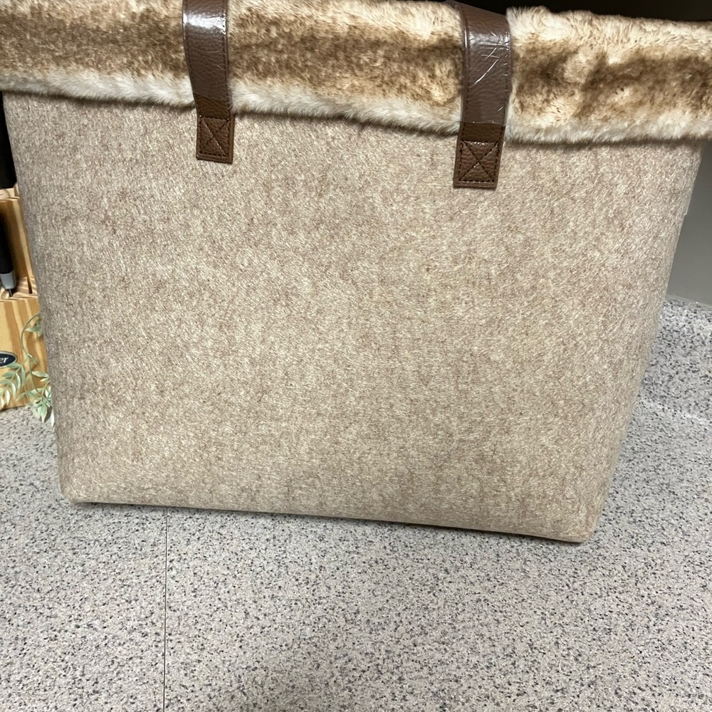 Barnes and Noble Tan Tote with Faux Fur Trim
